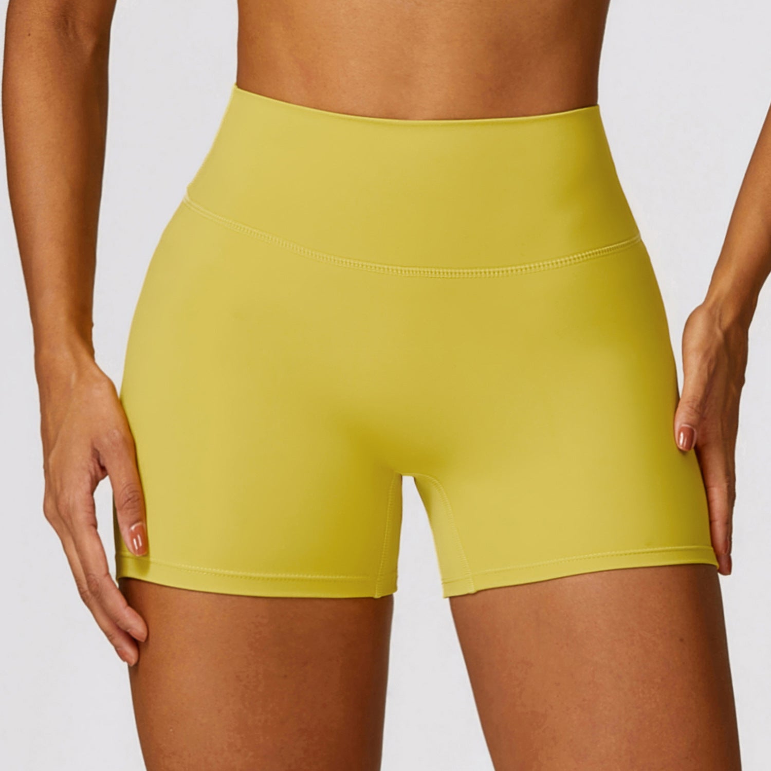 Shaved High-Waisted Yoga Shorts (Peach Lifting, Tummy Control)