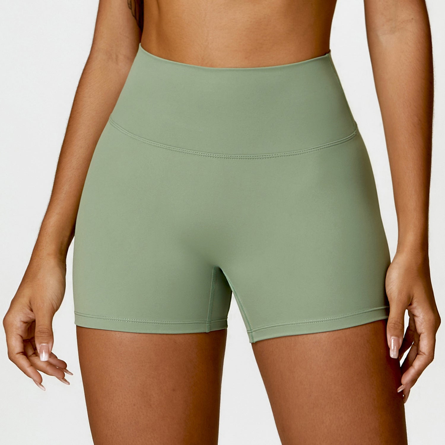 Shaved High-Waisted Yoga Shorts (Peach Lifting, Tummy Control)