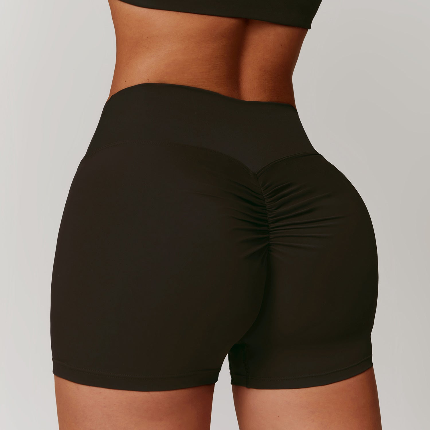 Shaved High-Waisted Yoga Shorts (Peach Lifting, Tummy Control)