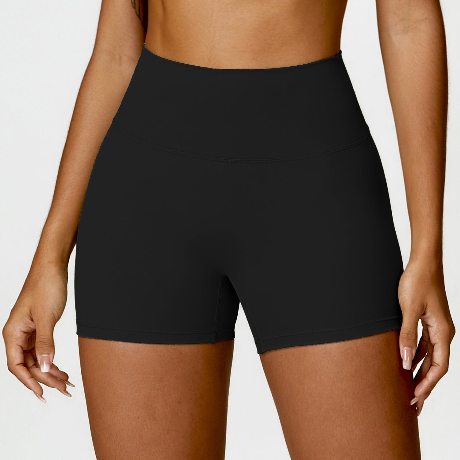 Shaved High-Waisted Yoga Shorts (Peach Lifting, Tummy Control)