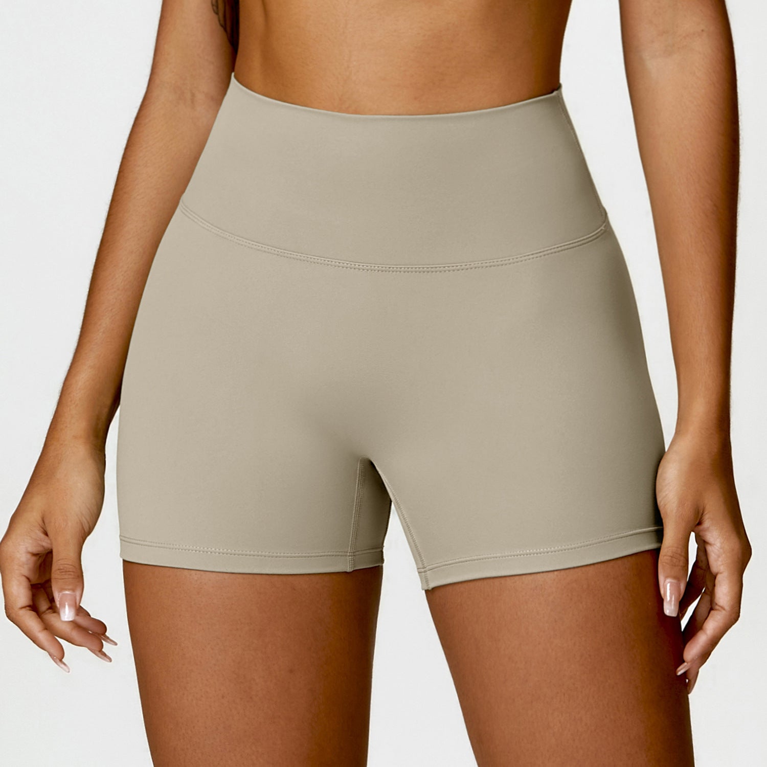 Shaved High-Waisted Yoga Shorts (Peach Lifting, Tummy Control)